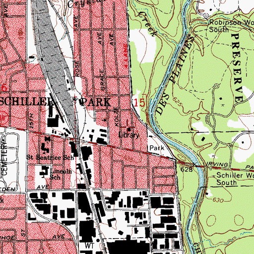 Topographic Map of Schiller Park Public Library, IL
