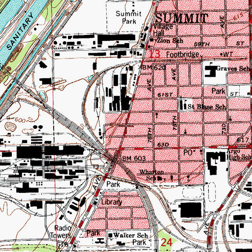 Topographic Map of Summit Public Library, IL