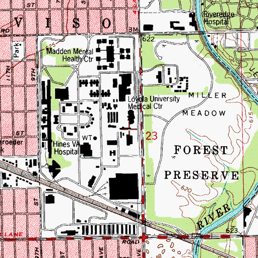 Topographic Map of Cardinal Bernardin Cancer Center, IL