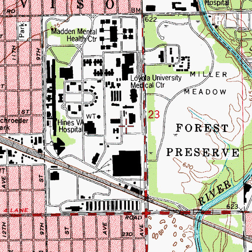 Topographic Map of Loyola Outpatient Center, IL