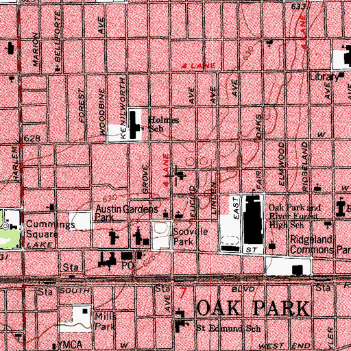 Topographic Map of First United Methodist Church, IL