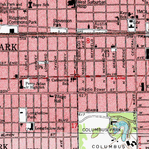 Topographic Map of Washington Boulevard Methodist Episcopal Church (historical), IL