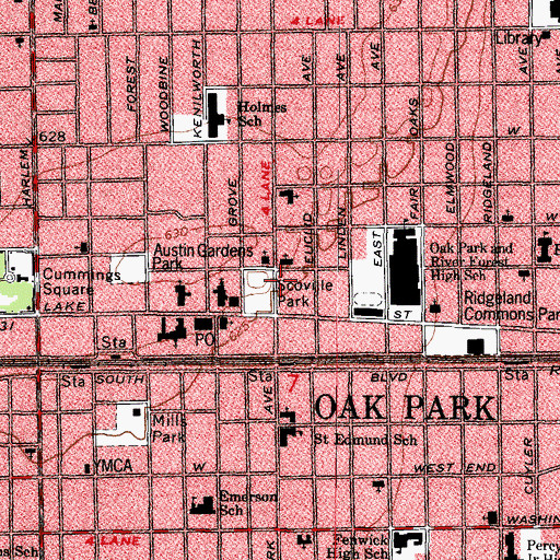 Topographic Map of Oak Park Club, IL