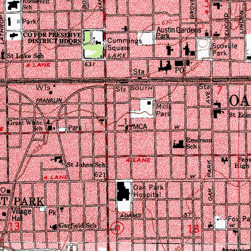 Topographic Map of Oak Park YMCA, IL