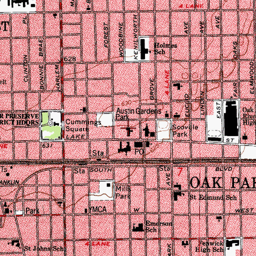 Topographic Map of Grace Episcopal Church, IL