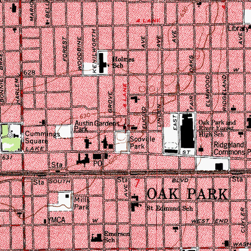 Topographic Map of First Baptist Church, IL