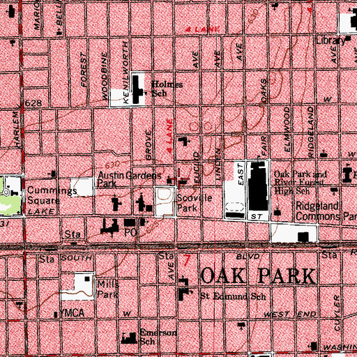 Topographic Map of First Church of Christ Scientist, IL