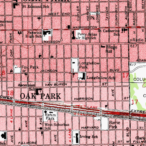 Topographic Map of Oak Park Christian Church, IL