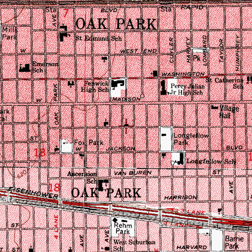Topographic Map of Oak Park Evangelical Lutheran Church, IL