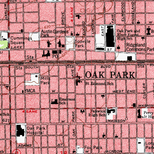 Topographic Map of Saint Edmund's Roman Catholic Church, IL