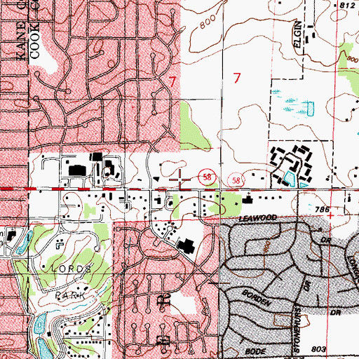 Topographic Map of Cobblers Crossing Shopping Center, IL