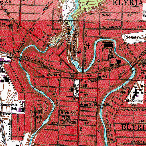 Topographic Map of Elyria Post Office, OH