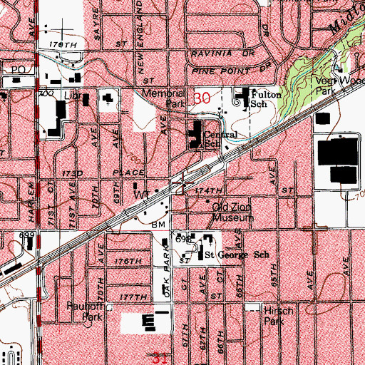 Topographic Map of Oak Park Avenue Metra Commuter Train Station, IL