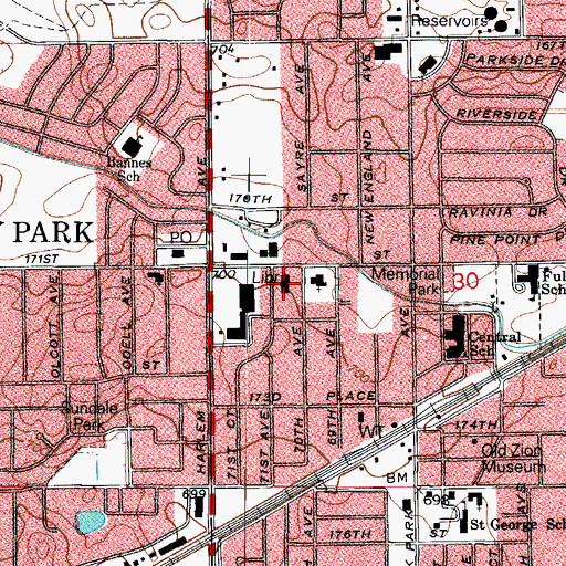Topographic Map of Tinley Park Public Library, IL