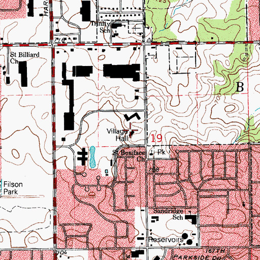 Topographic Map of Tinley Park Village Hall, IL