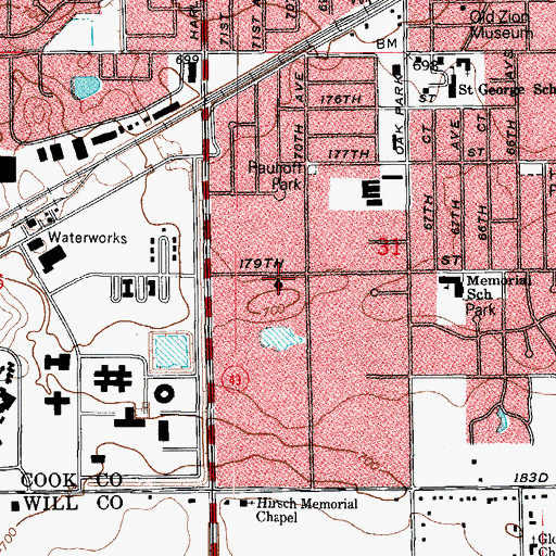 Topographic Map of First Baptist Church of Tinley Park, IL