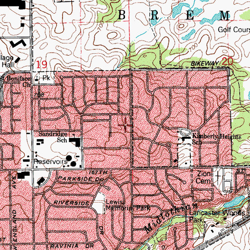 Topographic Map of Tinley Park Reformed Church, IL