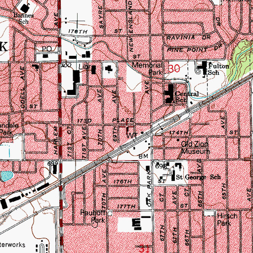 Topographic Map of Tinley Park United Methodist Church, IL