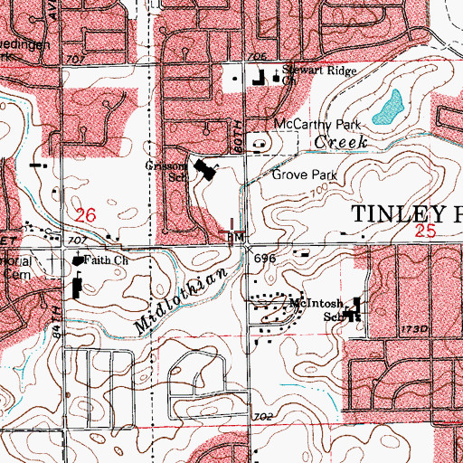 Topographic Map of Bayberry Plaza Shopping Center, IL