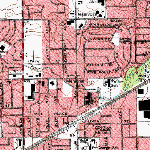 Topographic Map of Grover Elmore Shopping Plaza Shopping Center, IL