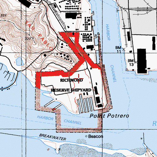 Topographic Map of Rosie the Riveter/World War II Home Front National Historical Park, CA