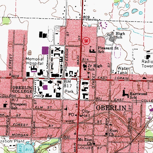 Topographic Map of Oberlin Post Office, OH