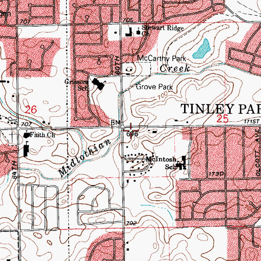 Topographic Map of Tinley Downs Shopping Center, IL
