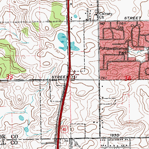 Topographic Map of Tinley Glen Shopping Center, IL