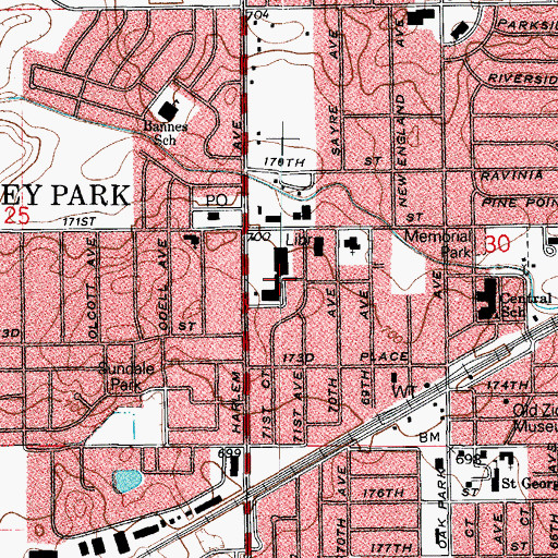 Topographic Map of Tinley Park Commons Shopping Center, IL