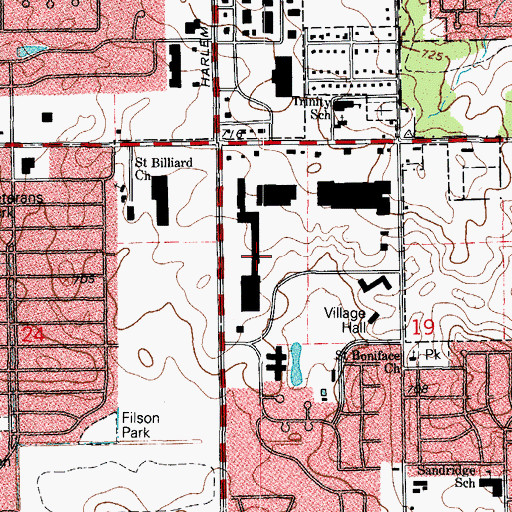 Topographic Map of Tinley Park Plaza Shopping Center, IL