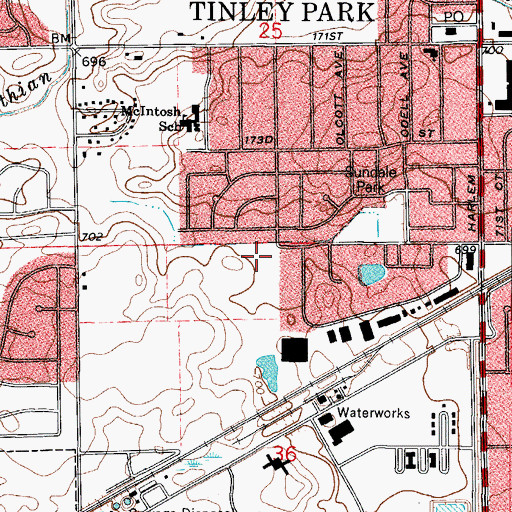 Topographic Map of Bristol Park, IL