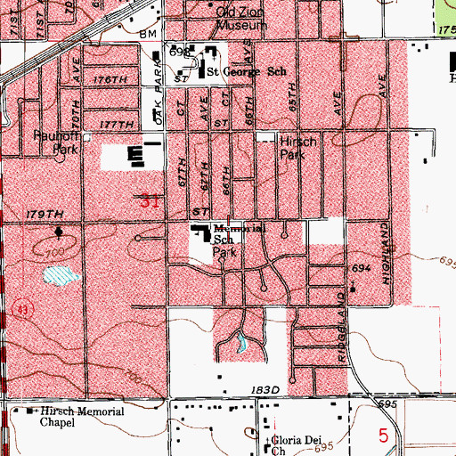 Topographic Map of Memorial School Park, IL
