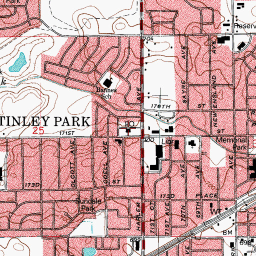 Topographic Map of Tinley Park Post Office, IL