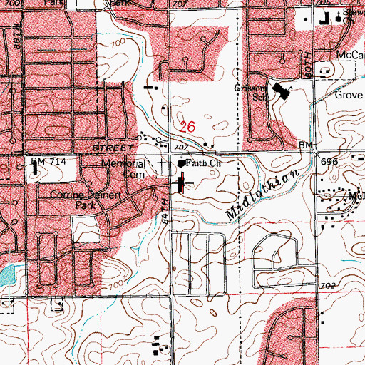 Topographic Map of Southwest Chicago Christian School, IL