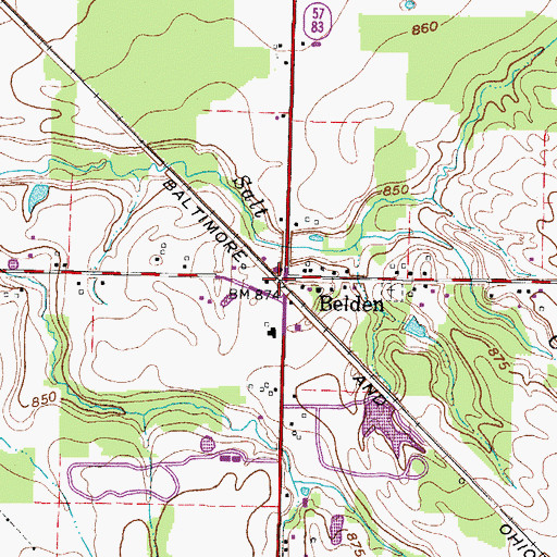 Topographic Map of Belden Post Office (historical), OH
