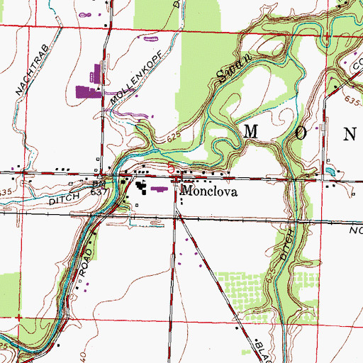 Topographic Map of Monclova Post Office, OH