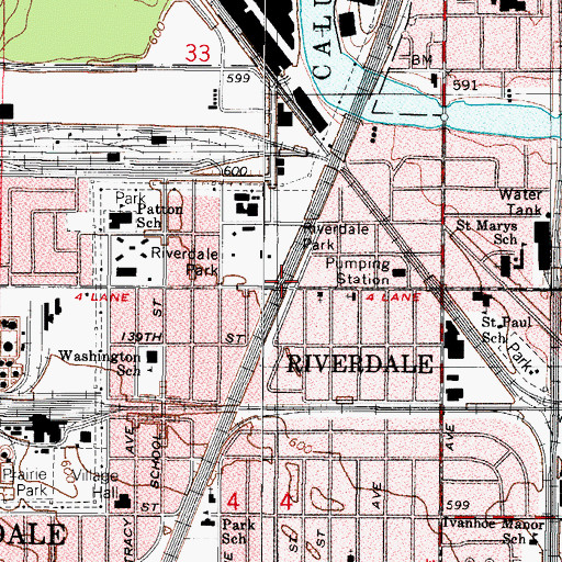 Topographic Map of Riverdale Metra Train Station, IL