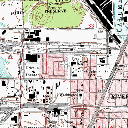 Topographic Map of Riverdale Park Recreation Center, IL