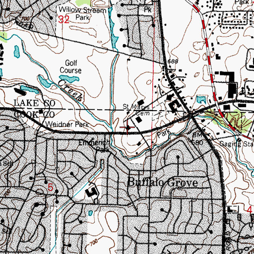 Topographic Map of Buffalo Grove Village Hall, IL