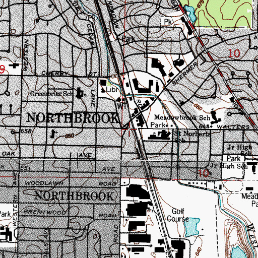 Topographic Map of Northbrook Metra Station, IL