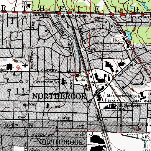 Topographic Map of Northbrook Public Library, IL