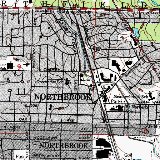 Topographic Map of Northbrook Village Hall, IL