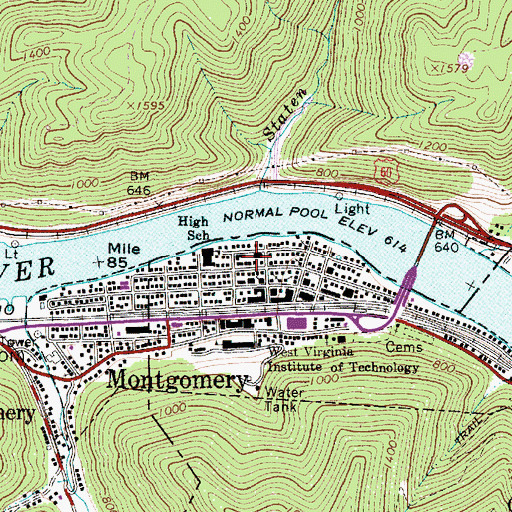 Topographic Map of Montgomery General Hospital, WV