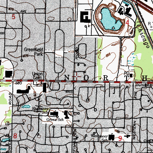 Topographic Map of Dunbrook Shopping Center, IL