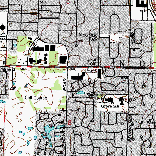 Topographic Map of White Plains Shopping Center, IL