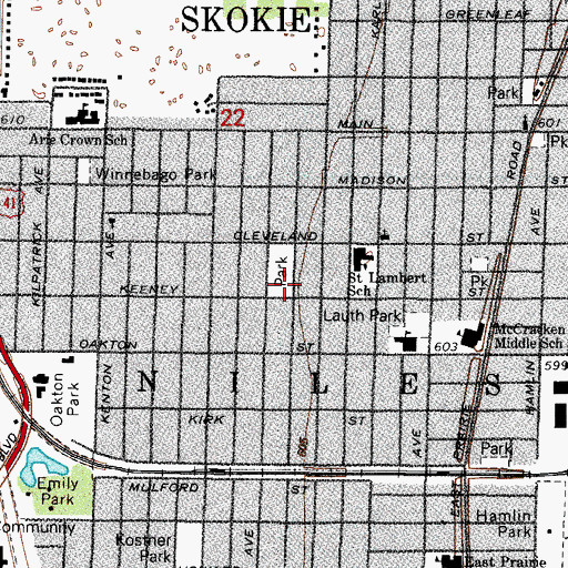 Topographic Map of Elizabeth Meyer School, IL