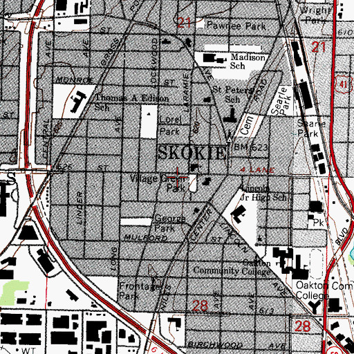 Topographic Map of Skokie Public Library, IL