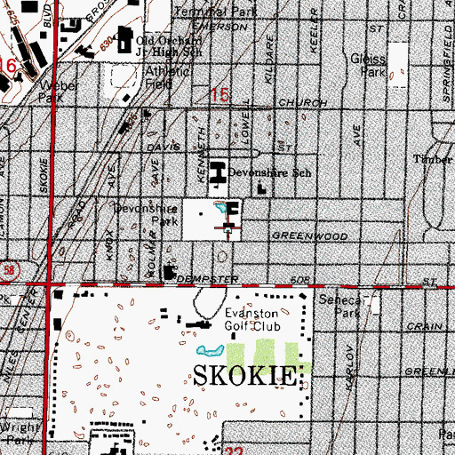 Topographic Map of Devonshire Aquatic Center, IL