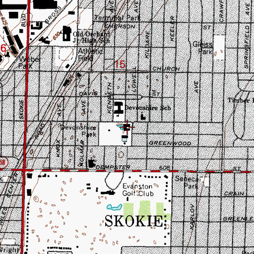 Topographic Map of Devonshire Cultural Center, IL