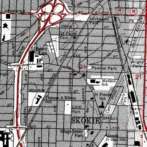 Topographic Map of Niles Township Offices, IL